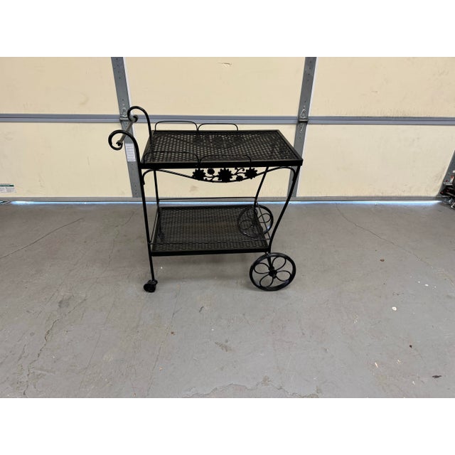 1960s Vintage Mid Century Modern Salterini Style Outdoor Iron Bar Cart on Wheels For Sale - Image 5 of 12