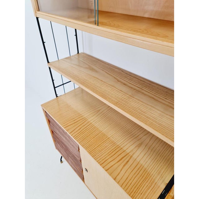 Freestanding String Shelf-System Unit Bookcase in Ash, Walnut & Metal from Koch Möbel, Germany, 1950s For Sale - Image 15 of 18