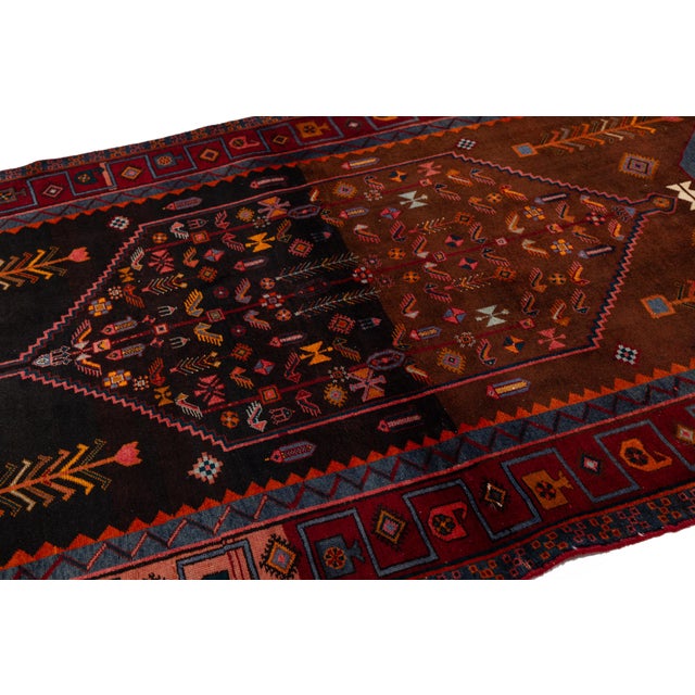1950s Vintage Tribal Kurdish Wool Runner Rug With Tribal Motifs & Abrash Tones For Sale - Image 5 of 9