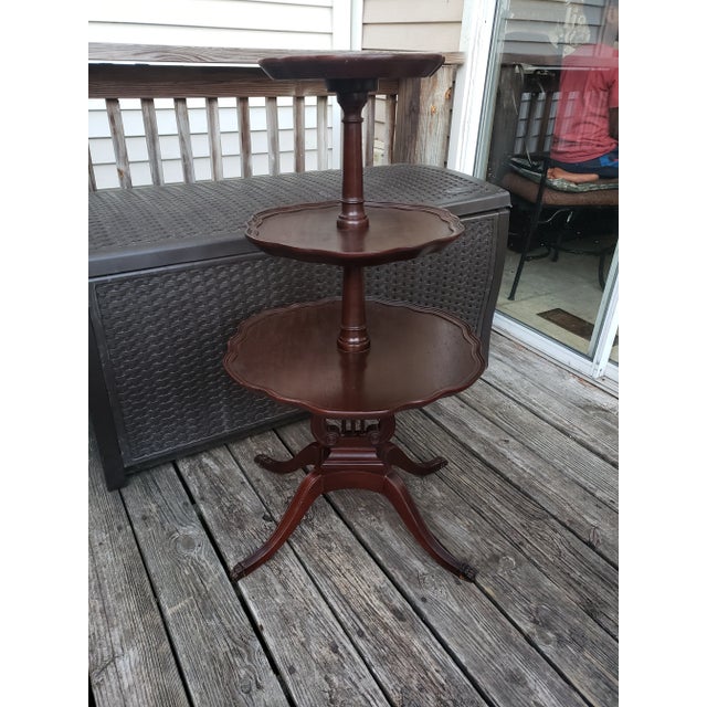 Chippendale Antique Mersman Mahogany Lyre Base 3 Tier Dumbwaiter Table For Sale - Image 3 of 6