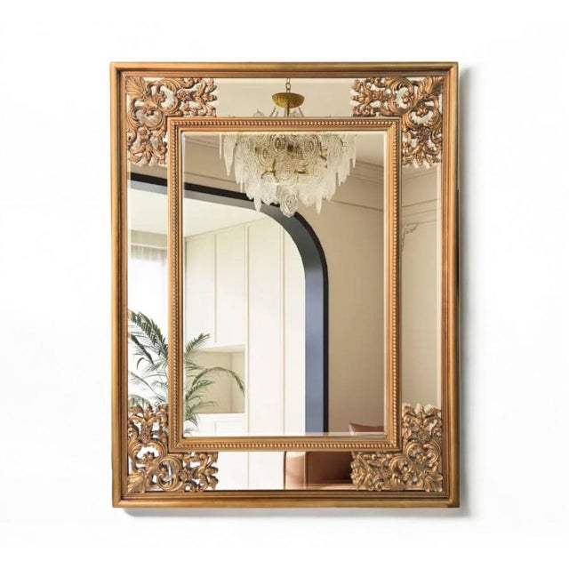 Baroque Ornate French Baroque-Style Gold Beveled Wall Mirror, 47" X 35" For Sale - Image 3 of 3