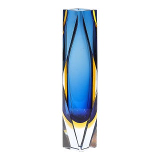 Mid-Century Mandruzzato Faceted Murano Glass Vase in Citrine and Smoked Cerulean For Sale