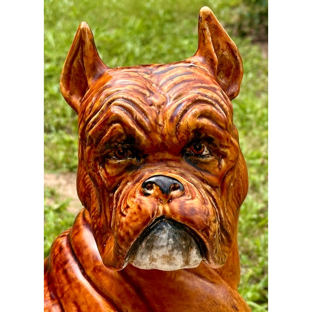 Life-size Italian Terracotta Boxer Statue for your consideration. The dog measures approx. 20 inches tall, 10 3/4 inches...