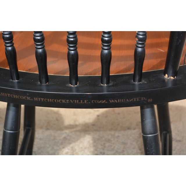 Pair of Mid 20th Century Hitchcock Black W/ Brown Seat Gold Stenciled Fruits Harvest Dining Chairs For Sale - Image 13 of 15