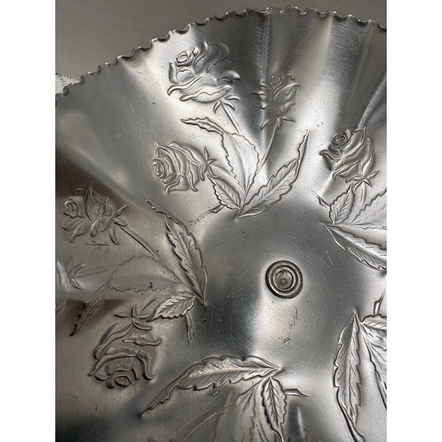 Metal Midcentury Floral Rose Etched Metal Pedestal Tray For Sale - Image 7 of 10