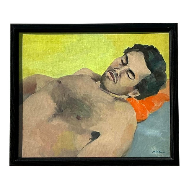 Late 20th Century Vintage Boho Figurative Oil on Canvas, Framed For Sale