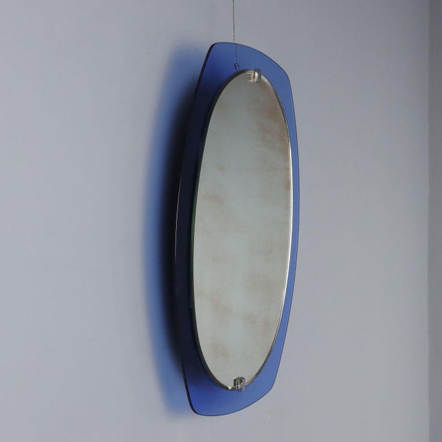Vintage Mirror with Blue Glass, Italy, 1960s For Sale - Image 3 of 10