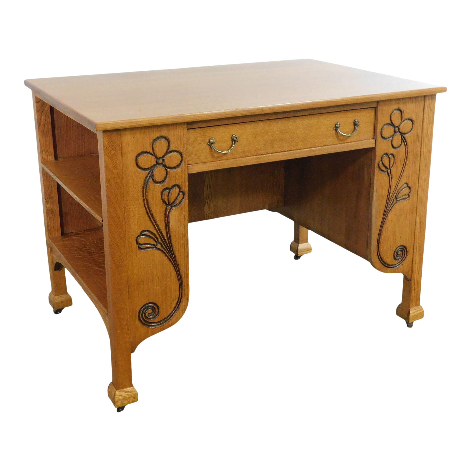 Hersee Co Arts And Crafts Art Nouveau Oak Bookcase Writing Desk Chairish