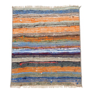 Mini Vintage Striped Rag Rug - 1`10″ X 2`2″ For Sale