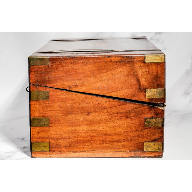 Incredible Large Victorian Antique Brass and Wood Writing Slope Box Lap Desk English Country Home Decor For Sale - Image 10 of 18