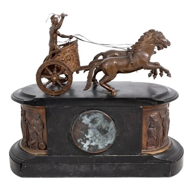 Late 19th Century French Patinated Bronze and Slate Chariot Clock For Sale - Image 5 of 5