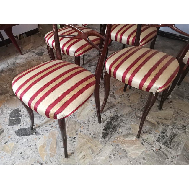 Chairs in Wood and Cream & Burgundy Fabric, 1960s, Set of 6 For Sale - Image 11 of 18