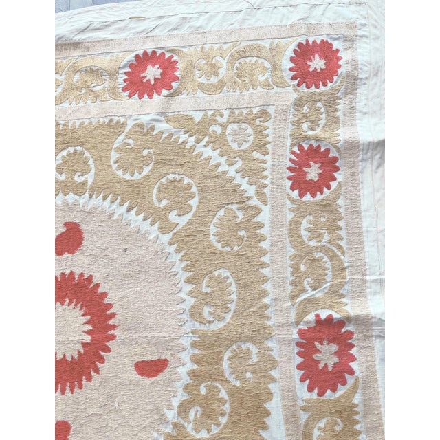 Vintage Embroidered Neutral Tan Suzani From Asian For Sale In New York - Image 6 of 9