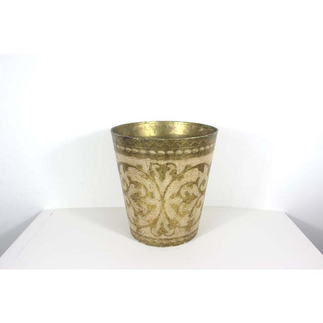 Vintage Italian Florentine Gilded Gilt Wood Waste Basket Gold Antique White For Sale - Image 9 of 13
