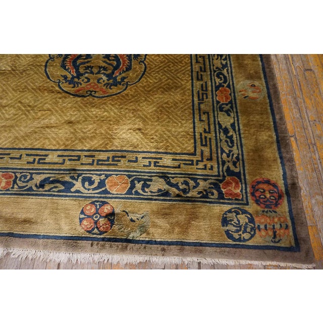 Chinese Exceptional Beige Background Color and Blue Border With Animalia Pattern Antique Chinese Rug For Sale - Image 3 of 12