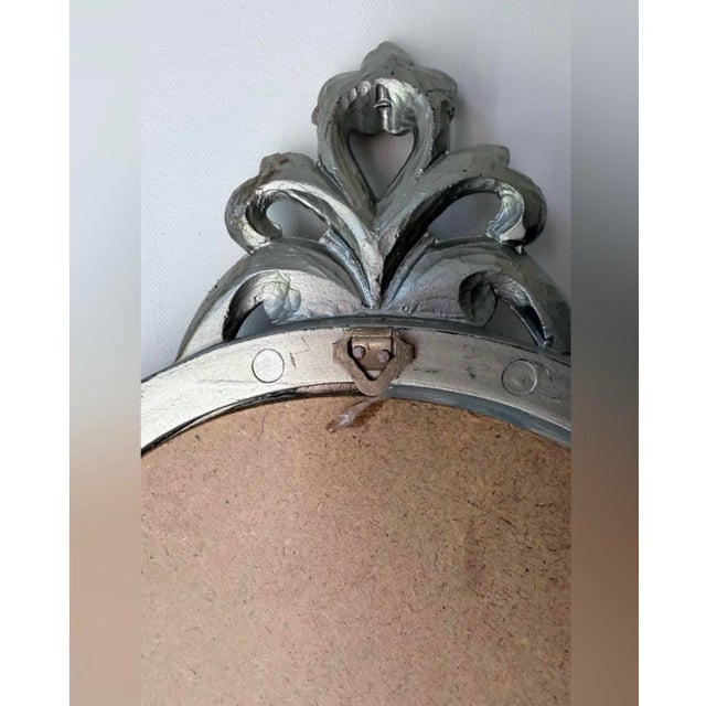 Gold Ornate Antique-Style Florentine Gold Silver Wall Mirror 22.5”x 13” Italy For Sale - Image 8 of 12