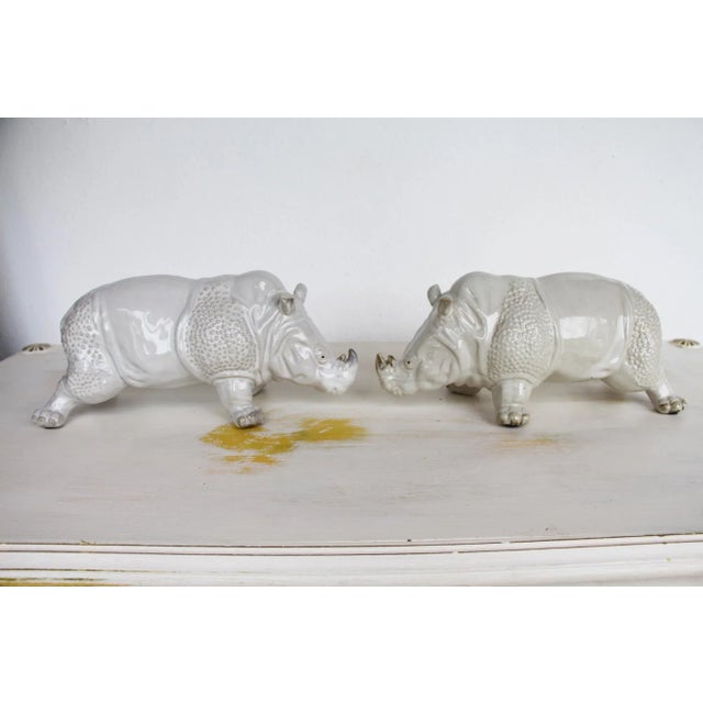 White French Glazed Earthenware Rhinoceros Figurines - a Pair For Sale - Image 8 of 13
