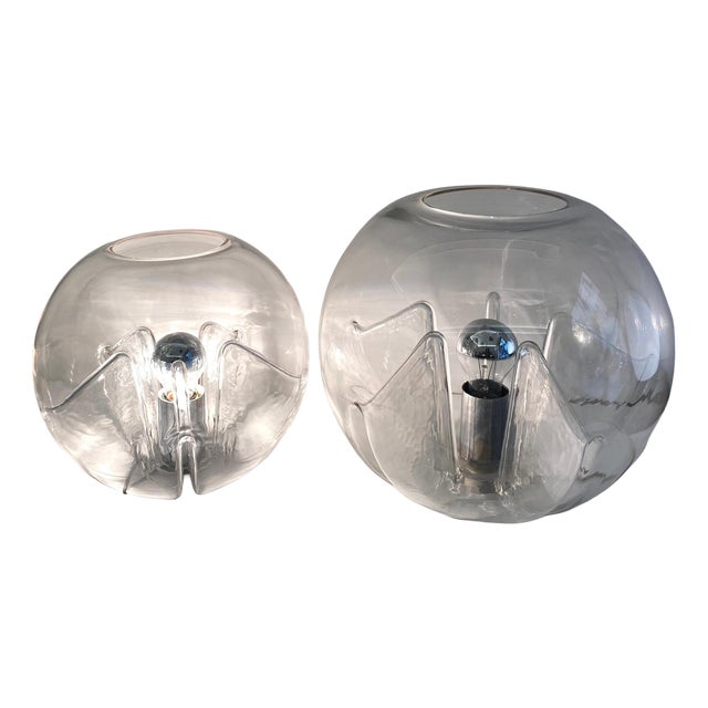 Clear Glass Membrane Lamps attributed to Toni Zuccheri for Veart, Murano, 1960s, Set of 2 For Sale