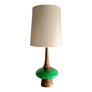 Mid-Century Green Glass Lamp For Sale