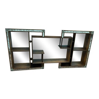 1960s Tramp Art Wood and Mirror Hanging Shelf Unit For Sale