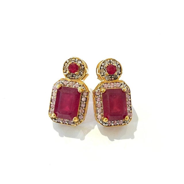 Bochic "Orient" Vintage Ruby & Multi Diamond Earrings Set In 18K Gold & Silver For Sale - Image 9 of 18