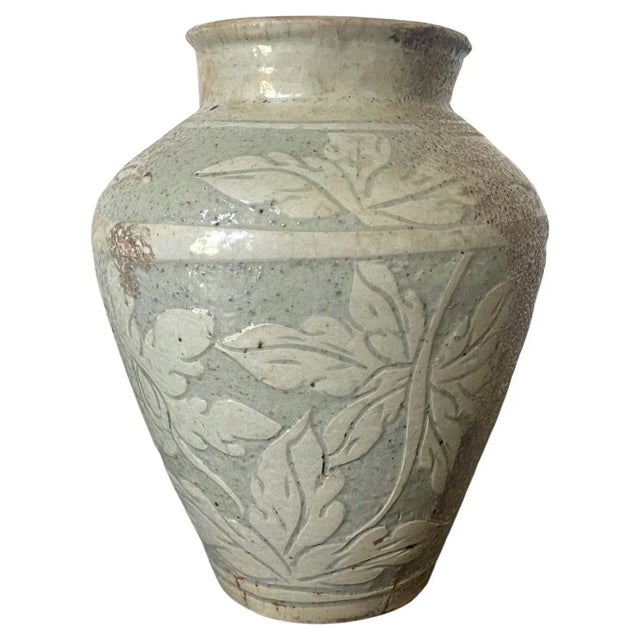 Antique Korean Buncheong Incised Design Ceramic Vase For Sale - Image 13 of 13