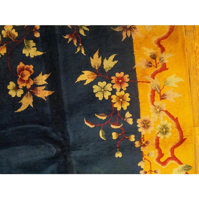 1920s Royal Blue Floral Antique Chinese Art Deco Rug 8'10" X 11'4" Handknotted Wool Carpet For Sale - Image 4 of 6