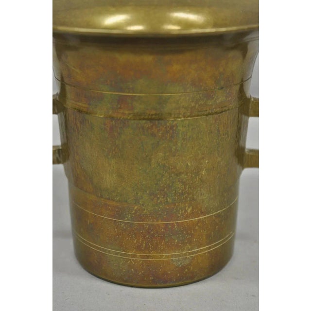 Antique Solid Bronze Brass German Apothecary Mortar With Pestle - 2 PCS For Sale - Image 4 of 10