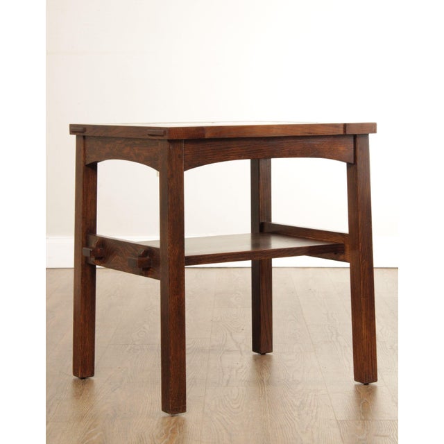 1990s Stickley Mission Collection Oak Tile Top End Tables A Pair