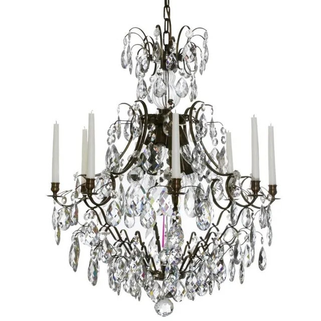 Classic Baroque 8 Arm Light Brass Crystal Chandelier For Sale In Greensboro - Image 6 of 11