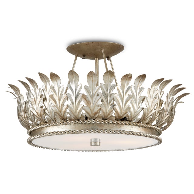 The acanthus leaves rising up from the rope-ringed band of the Biddulph Champagne Semi-Flush are made of wrought iron in a...