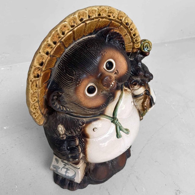 Decorative Tanuki Tanuki Statue in Shigaraki Pottery, 1980s For Sale - Image 6 of 14