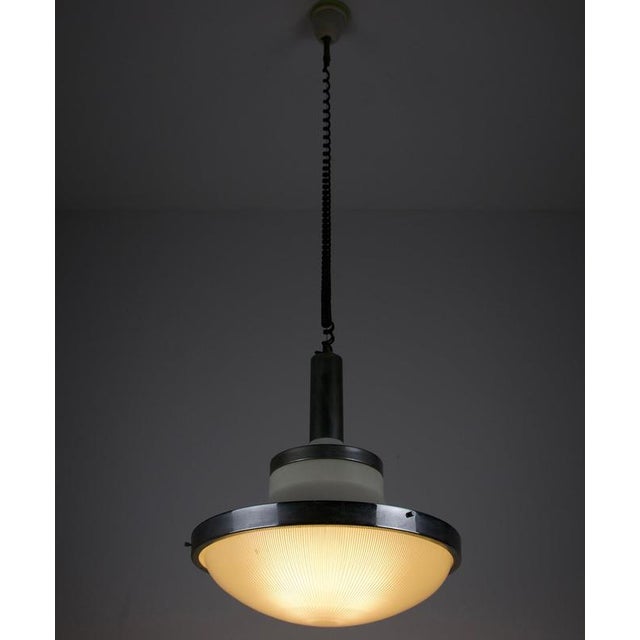 Glass Chrome and Ribbed Glass Pendant Lamp in the style of Sergio Mazza for Artemide, 1960s For Sale - Image 7 of 11