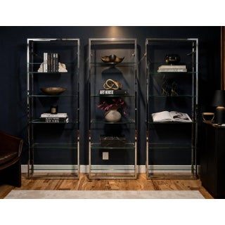 Late 20th Century Tall Modern Chrome and Glass Shelving Units - Set of 3 Architectural Display Etageres. For Sale