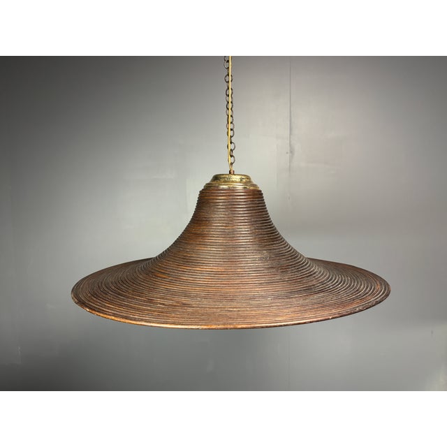 Midcentury Italian Pencil Reed Rattan Bamboo and Brass Hanging Pendant Lamp, 1970s from Vivai Del Sud, 1960s For Sale - Image 10 of 13