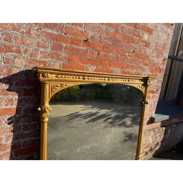 Large Antique English Carved Wood and Gesso Gilt Column Framed Mirror, 19th Century For Sale - Image 5 of 8