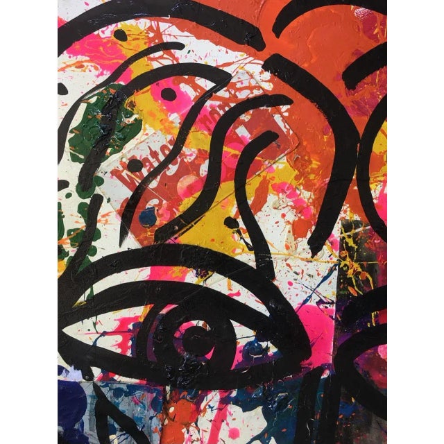 Peter Keil Peter Keil, Large Abstract Face Mixed-Media Painting, 1980s For Sale - Image 4 of 9
