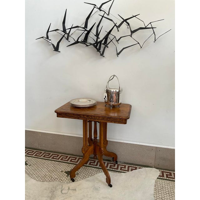 Antique Victorian Carved Quarter Sawn Oak Parlor Table on Casters, Eastlake Style For Sale - Image 13 of 18