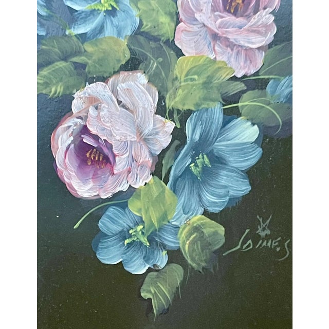 This is a stunning AUTHENTIC original vintage oil painting/floral still life botanical perfectly set in this antique...
