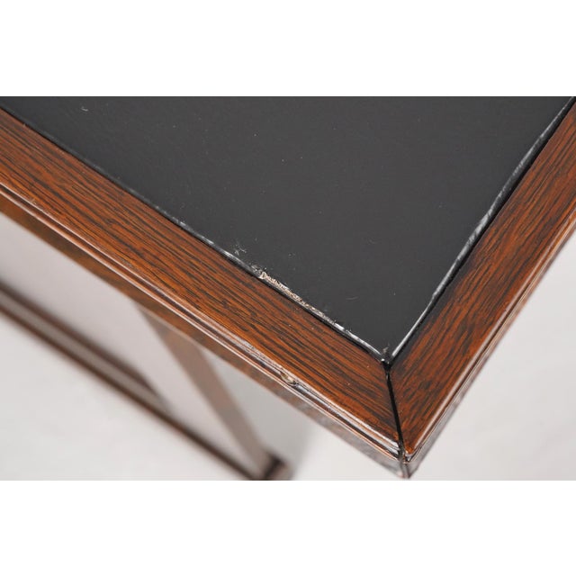 Wood Antique Black Leather Top Oak Slanted Writing Desk For Sale - Image 7 of 16