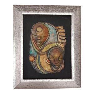 2000's "Timeless Connection' Figurative Faces Ceramic Wall Art Sculpture by Everard Powell, Framed