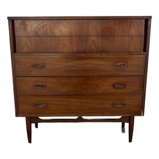 Vintage Dresser by Dixie, Walnut Highboy Chest, Tallboy, Furniture With Tapered Legs For Sale
