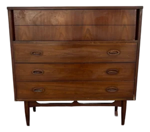 Vintage Dresser by Dixie, Walnut Highboy Chest, Tallboy, Furniture With Tapered Legs