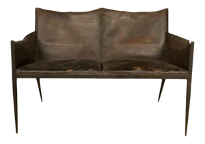 Jean Michel Frank Style Iron & Leather Loveseat