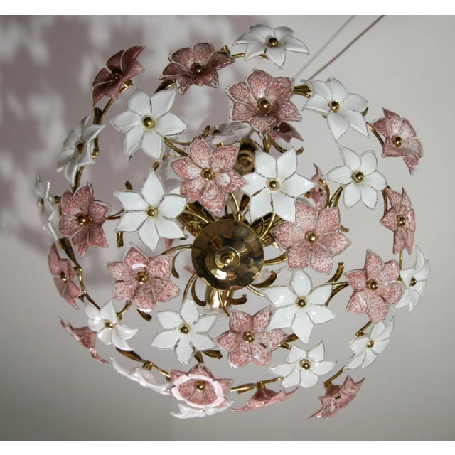 Murano Chandelier with Pink and White Flowers, 1980s For Sale - Image 11 of 12