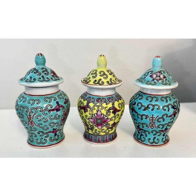 Late 20th Century Chinese Miniature Lidded Temple Jars - A Set of 3 For Sale - Image 5 of 9
