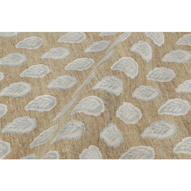 Contemporary Rug & Kilim’s Modern Block Print Rug in Beige with White and Blue Floral Pattern - 12x15 For Sale - Image 3 of 7