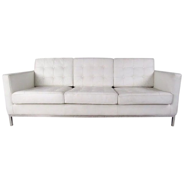 Modern Three-Seat Sofa With Chrome Frame For Sale