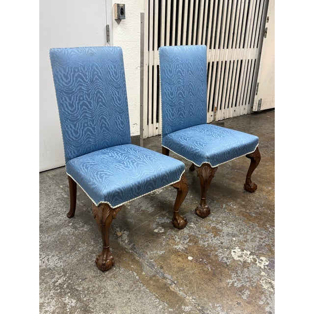 Chippendale Chippendale Moiré-Patterned Fabric Side Chairs, Vintage For Sale - Image 3 of 12