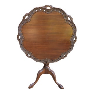 Georgian Style Mahogany Carved Galleried Tilt Top Tea Table For Sale